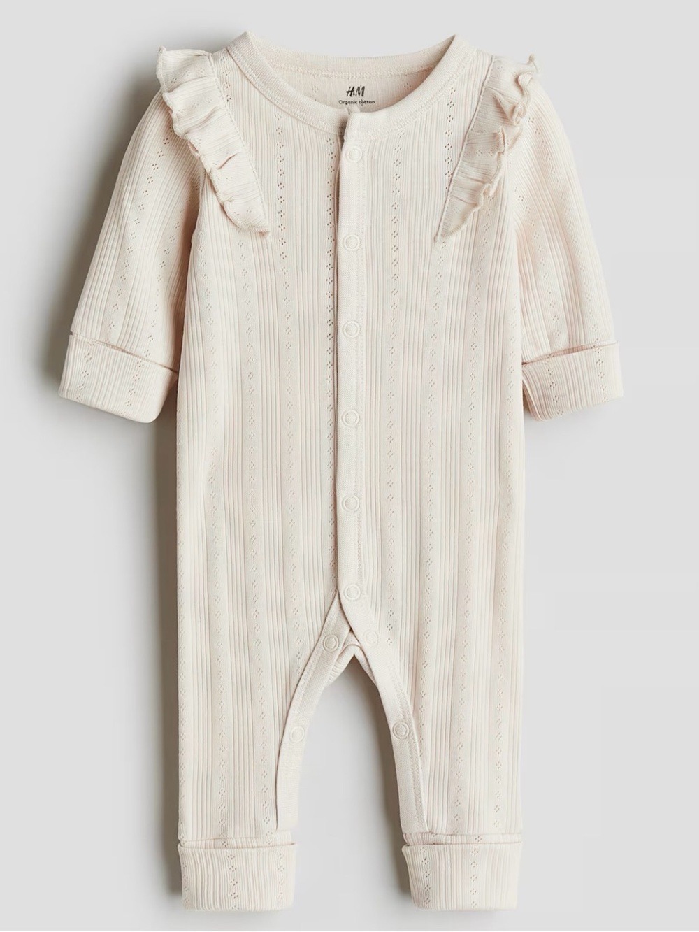 H&M Cream Ribbed Pointelle Eyelet Design Ruffle Baby Cotton Footie